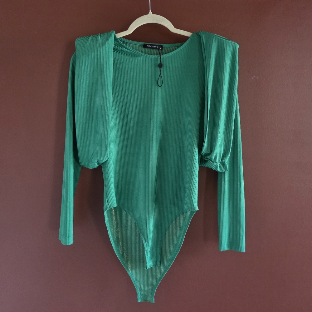 Nocturne Green Ribbed Long Sleeve Bodysuit